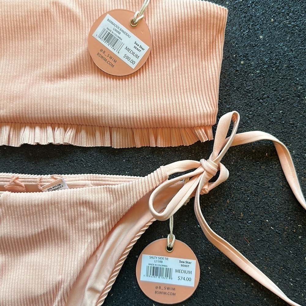 Women's Peach Ribbed Tie-Side Bikini Set - Picture 2 of 4